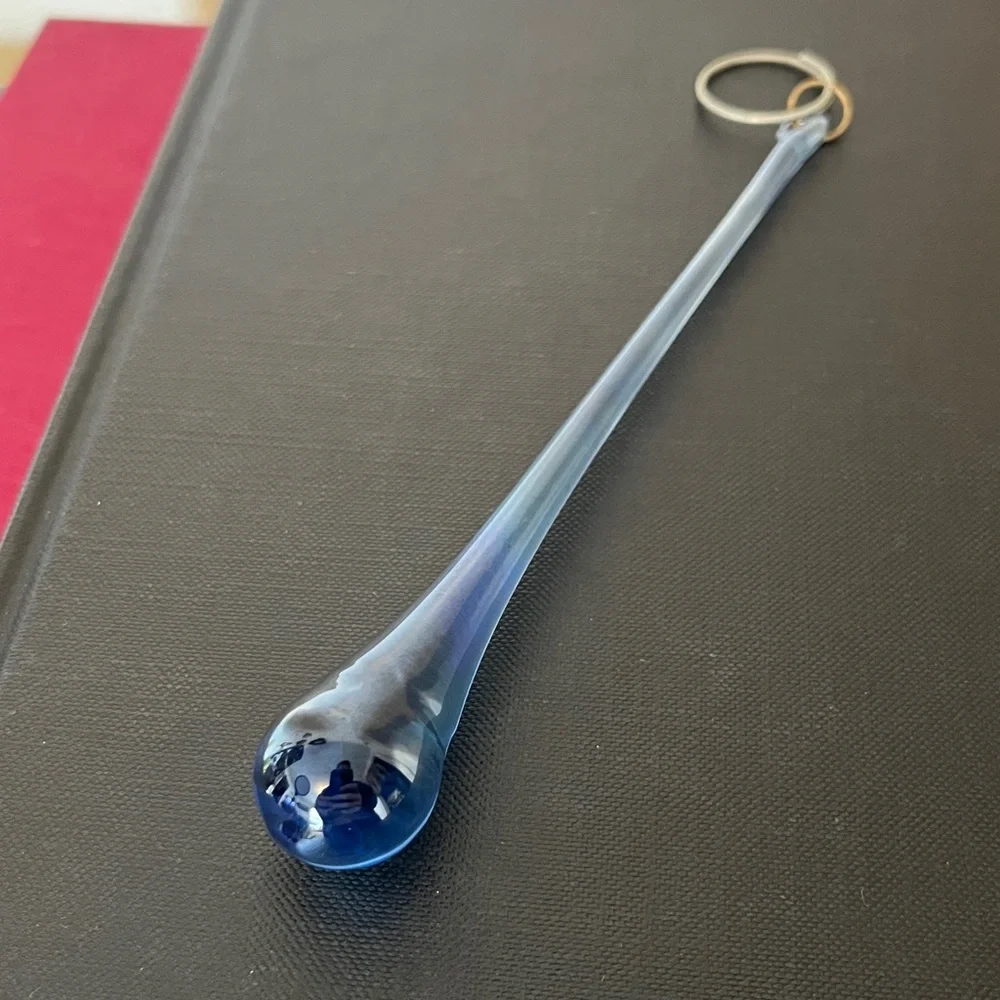 Vintage Iridescent Blue Hand Blown Glass Teardrop Window‎ Ornament Sun Catcher